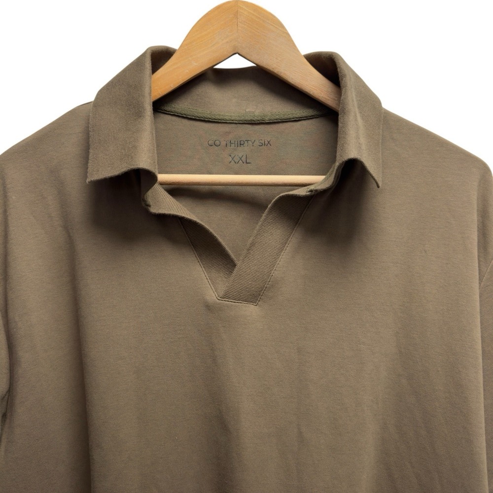 Co Thirty Six Men's Sz XXL Olive Green Pullover V-Neck Cotton Stretch Polo Shirt